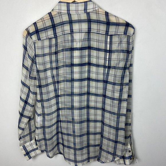 ATM 100% Silk Sheer Plaid Blue Lightweight Blouse PLL Anthony Thomas Melillo XS - Picture 12 of 13